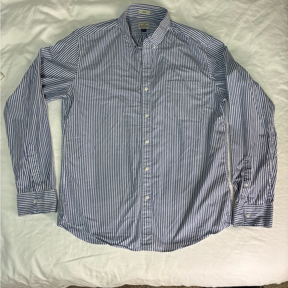 J. Crew Navy and White Striped Men's Shirt